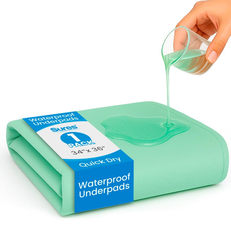 Sures Washable, Waterproof Bed Pad & Mattress Protector for Incontinence (34" x 36" - 1 Pack) - Reusable Bed Pad for Adults & Elderly - Bed Wetting Protection Mattress Pad - Underpad Bedwetting Sheet - Image 1